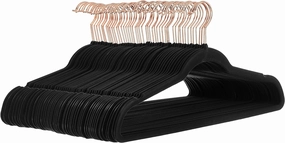 Amazon Basics Slim, Velvet, Non-Slip Suit Clothes Hangers, Black/Rose Gold - Pack of 50