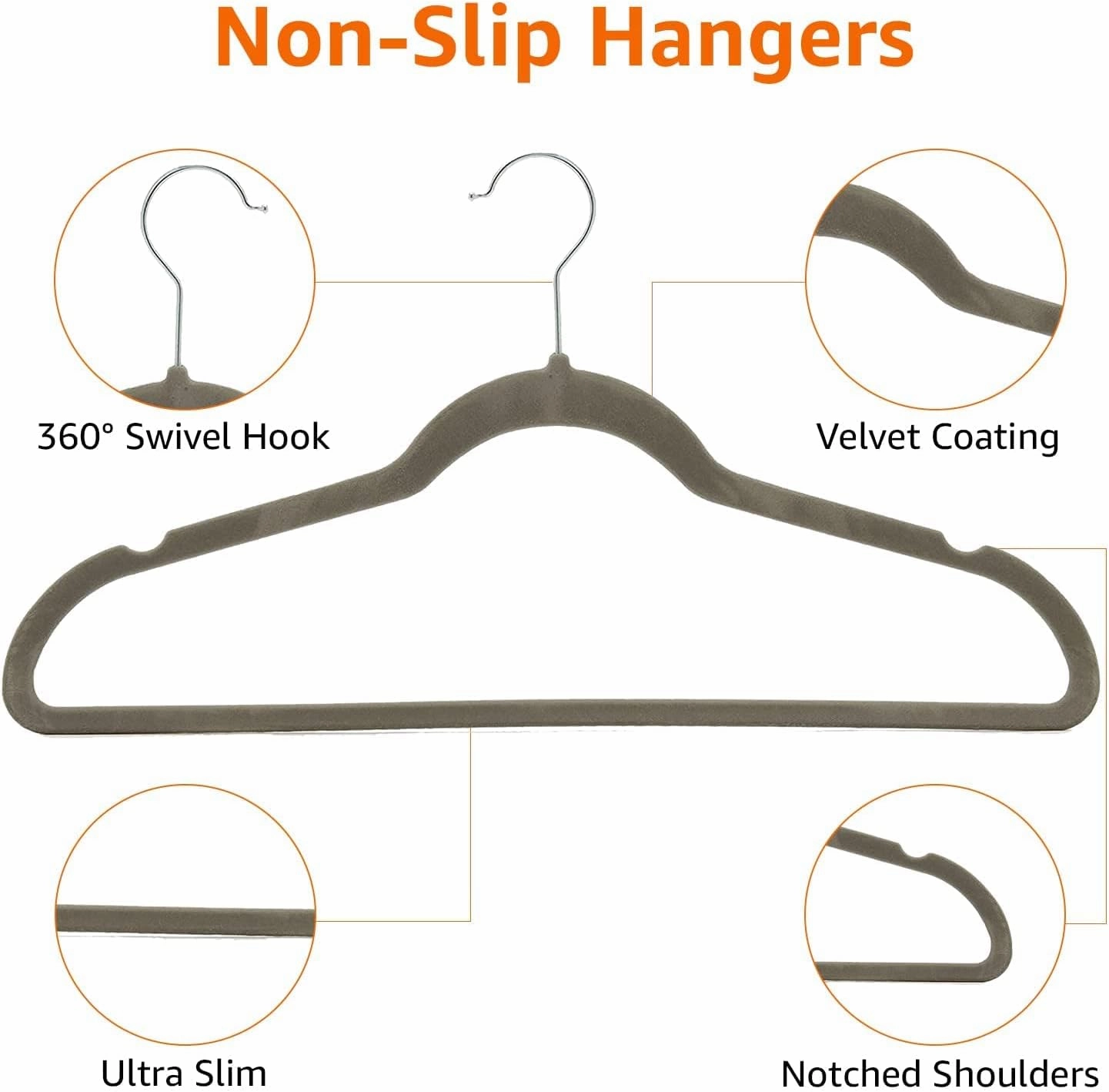 Amazon Basics Slim, Velvet, Non-Slip Suit Clothes Hangers, Gray/Silver - Pack of 50