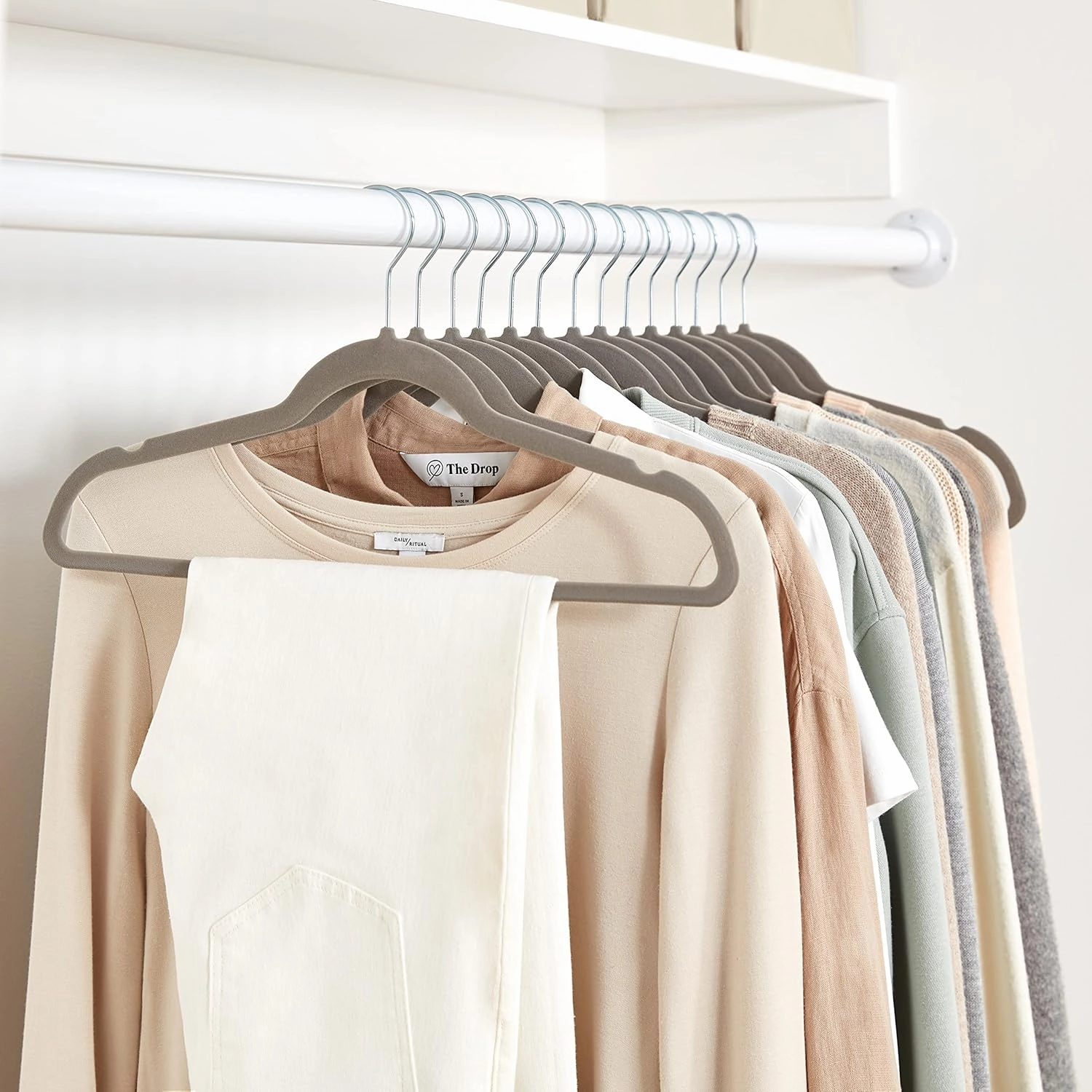 Amazon Basics Slim, Velvet, Non-Slip Suit Clothes Hangers, Gray/Silver - Pack of 50
