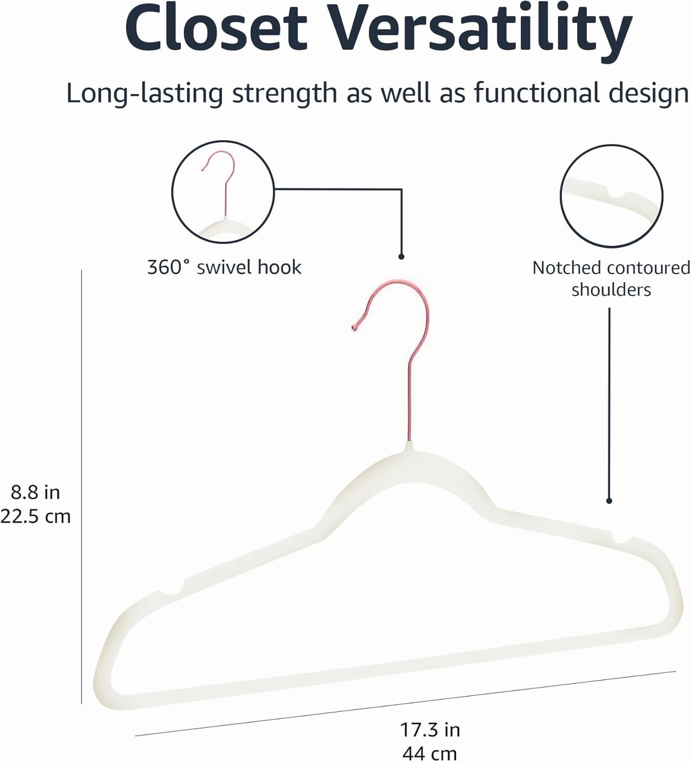 Amazon Basics Slim, Velvet, Non-Slip Suit Clothes Hangers, Ivory/Rose Gold - Pack of 100