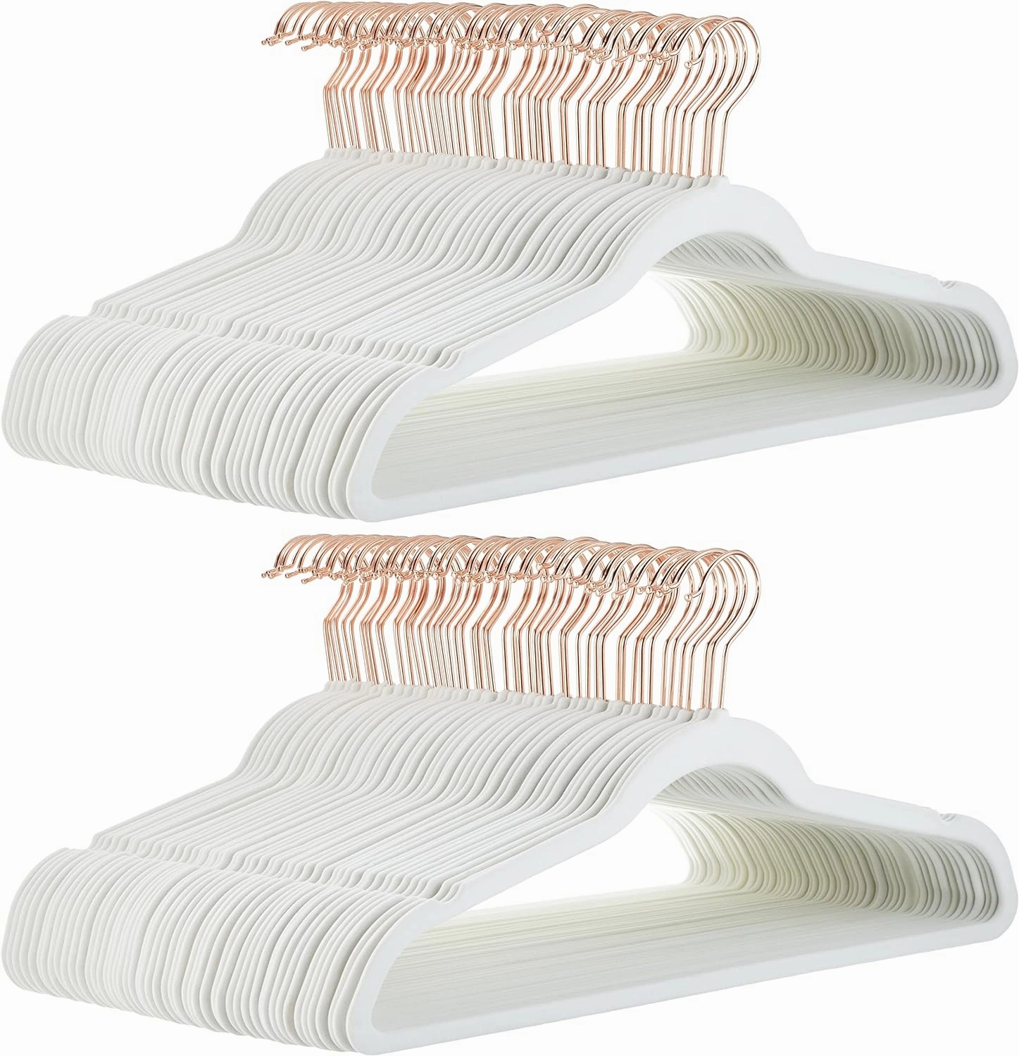 Amazon Basics Slim, Velvet, Non-Slip Suit Clothes Hangers, Ivory/Rose Gold - Pack of 100