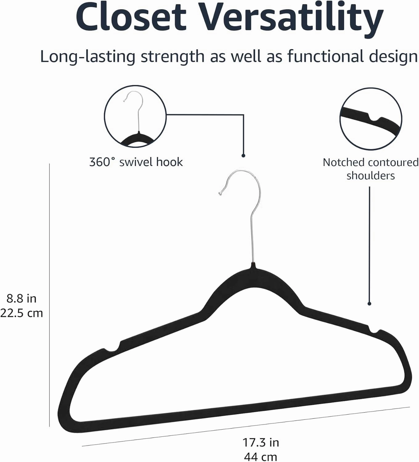 Amazon Basics Slim, Velvet, Non-Slip Suit Clothes Hangers, Pack of 50, Black