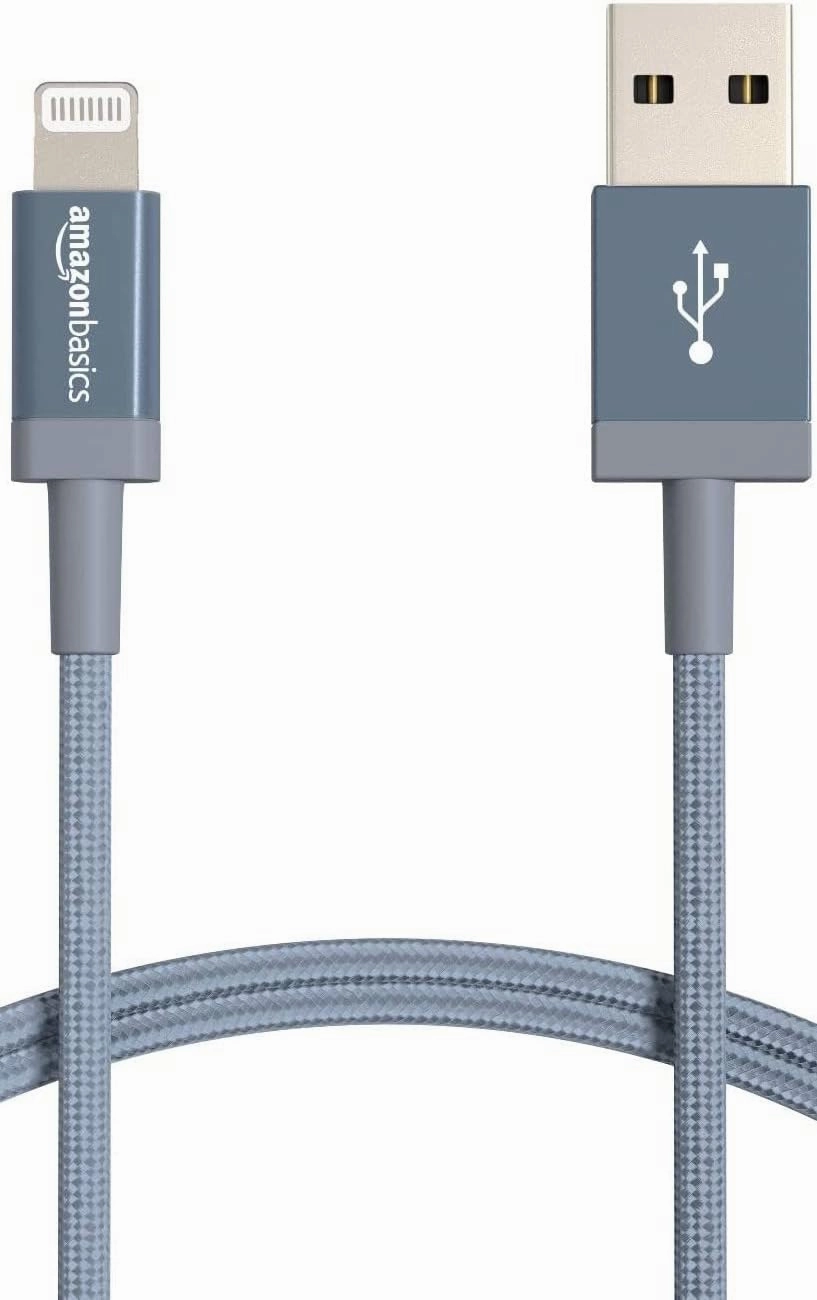 Amazon Basics USB-A to Lightning Charger Cable, Nylon Braided Cord, MFi Certified Charger for Apple iPhone 14 13 12 11 X Xs Pro, Pro Max, Plus, iPad, 6 Foot, Dark Gray
