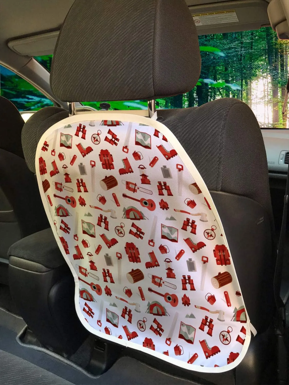 Ambesonne Camping Car Seat Protector Set of 2, Lumberjack Elements from Outdoor Leisure Activities in Vinous Tones, Universal Kick Mat for Dirt Mud & Scratches, 18" x 24", White Vermilion and Brown