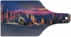 Ambesonne Milky Way Cutting Board, Wild Alpine Scene with Cabin in the Woods Winter with Starry Skyline Illustration, Decorative Tempered Glass Cutting and Serving Board, Wine Bottle Shape, Multicolor