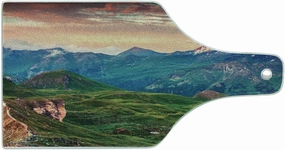 Ambesonne Mountain Cutting Board, Summer Morning of Grossglockner High Alpine Road Austrian Dramatic Sunset, Decorative Tempered Glass Cutting and Serving Board, Wine Bottle Shape, Coral Teal Green