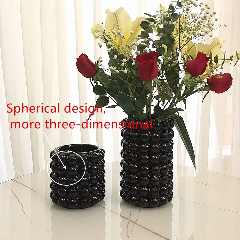 Anding Black Ceramic Vase for Home Decor - Pampas Grass or Boho Style - Modern Decorative Vase - Clay Flowerpot (A9901L Black Big)