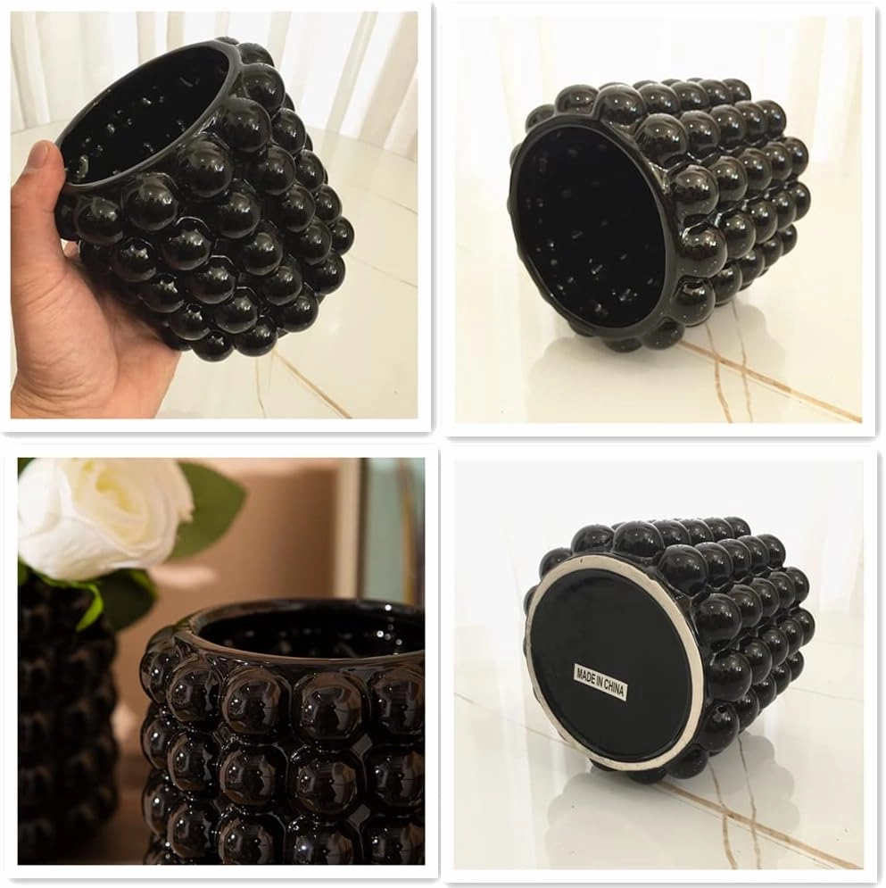 Anding Black Ceramic Vase for Home Decor - Pampas Grass or Boho Style - Modern Decorative Vase - Clay Flowerpot (A9901L Black Big)