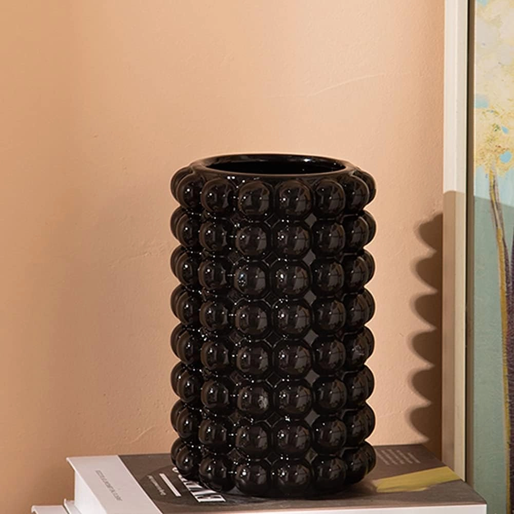 Anding Black Ceramic Vase for Home Decor - Pampas Grass or Boho Style - Modern Decorative Vase - Clay Flowerpot (A9901L Black Big)
