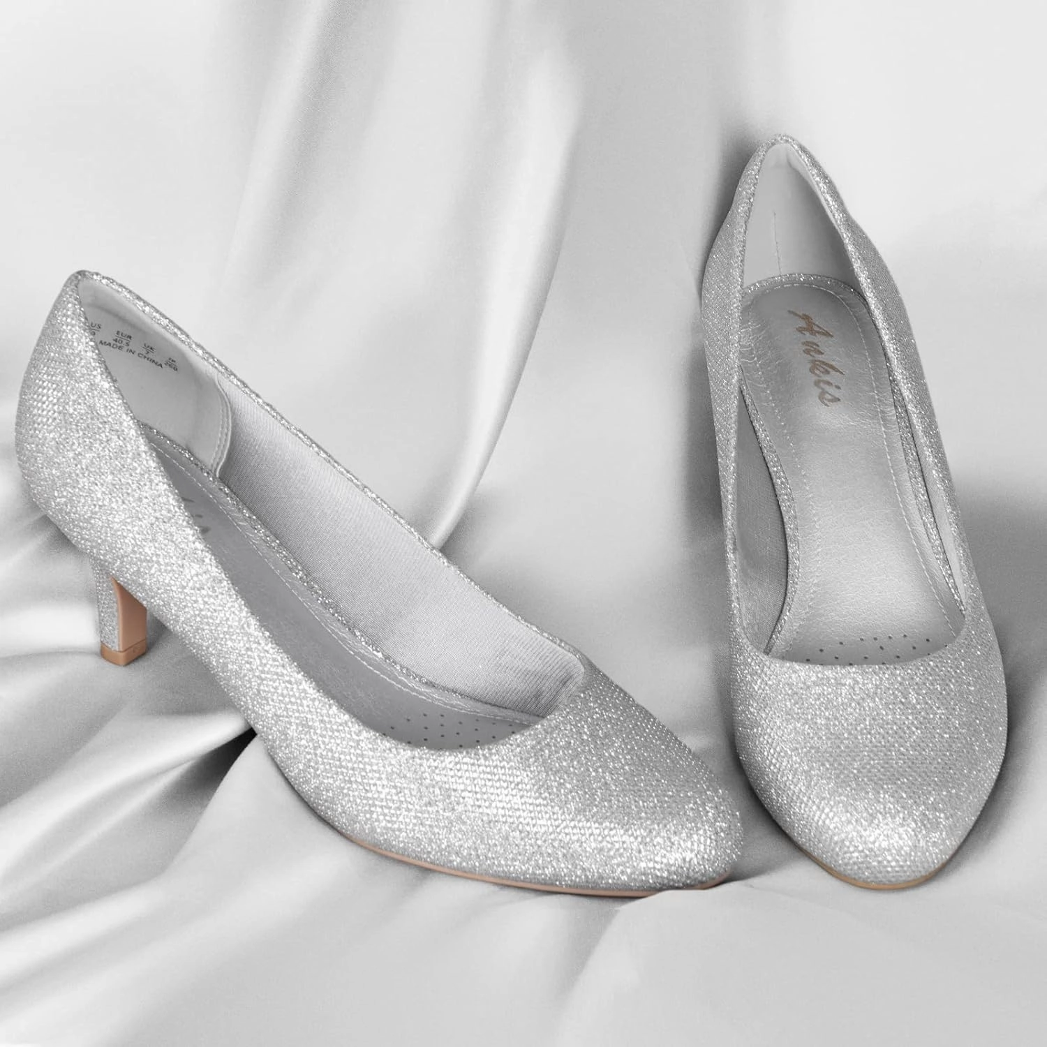 Ankis Black Nude White Silver Pumps for Women, Comfortable Low Heel Women Pumps Closed Round Toe Dress Shoes for Work Office Wedding Party Prom, 2.5 Inch