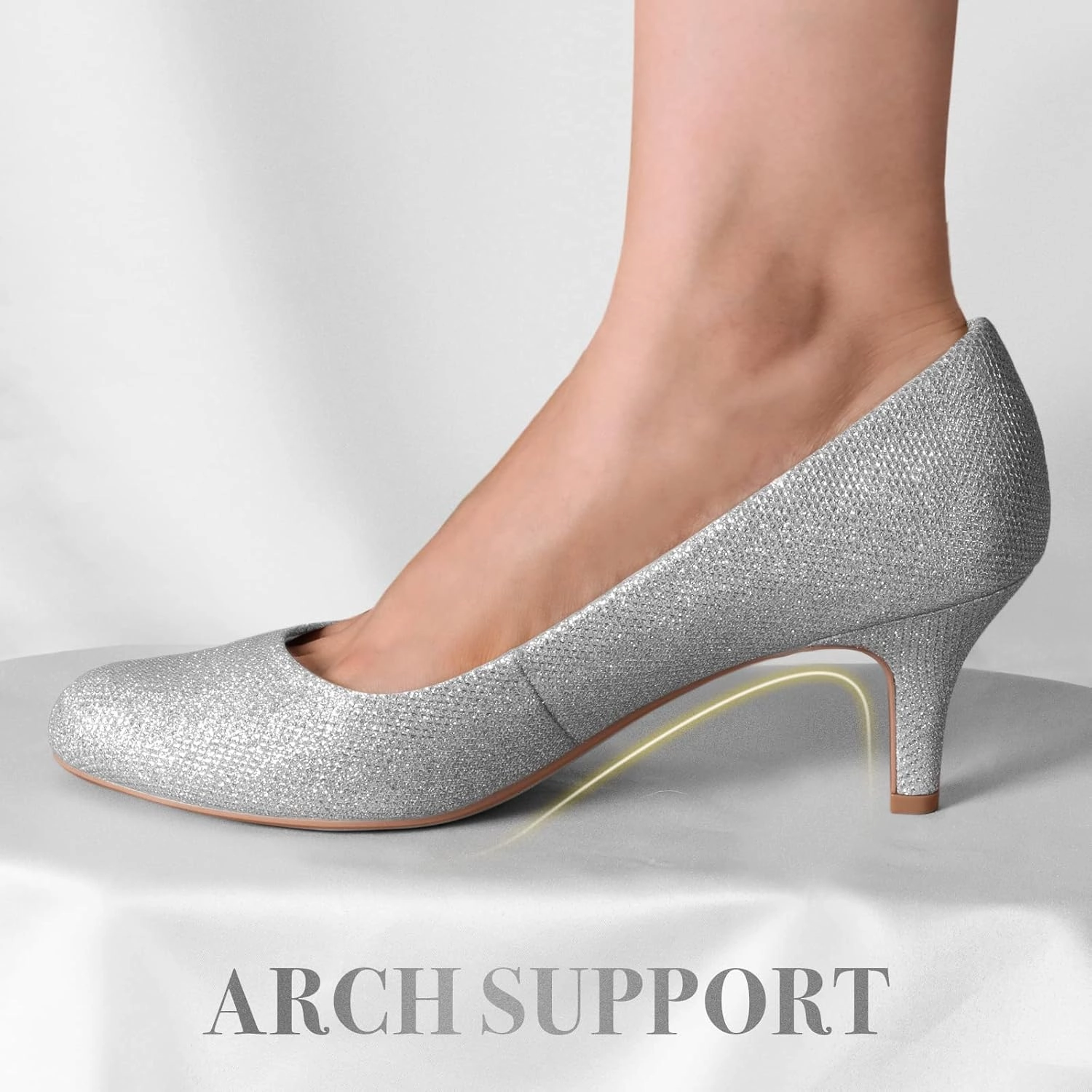 Ankis Black Nude White Silver Pumps for Women, Comfortable Low Heel Women Pumps Closed Round Toe Dress Shoes for Work Office Wedding Party Prom, 2.5 Inch