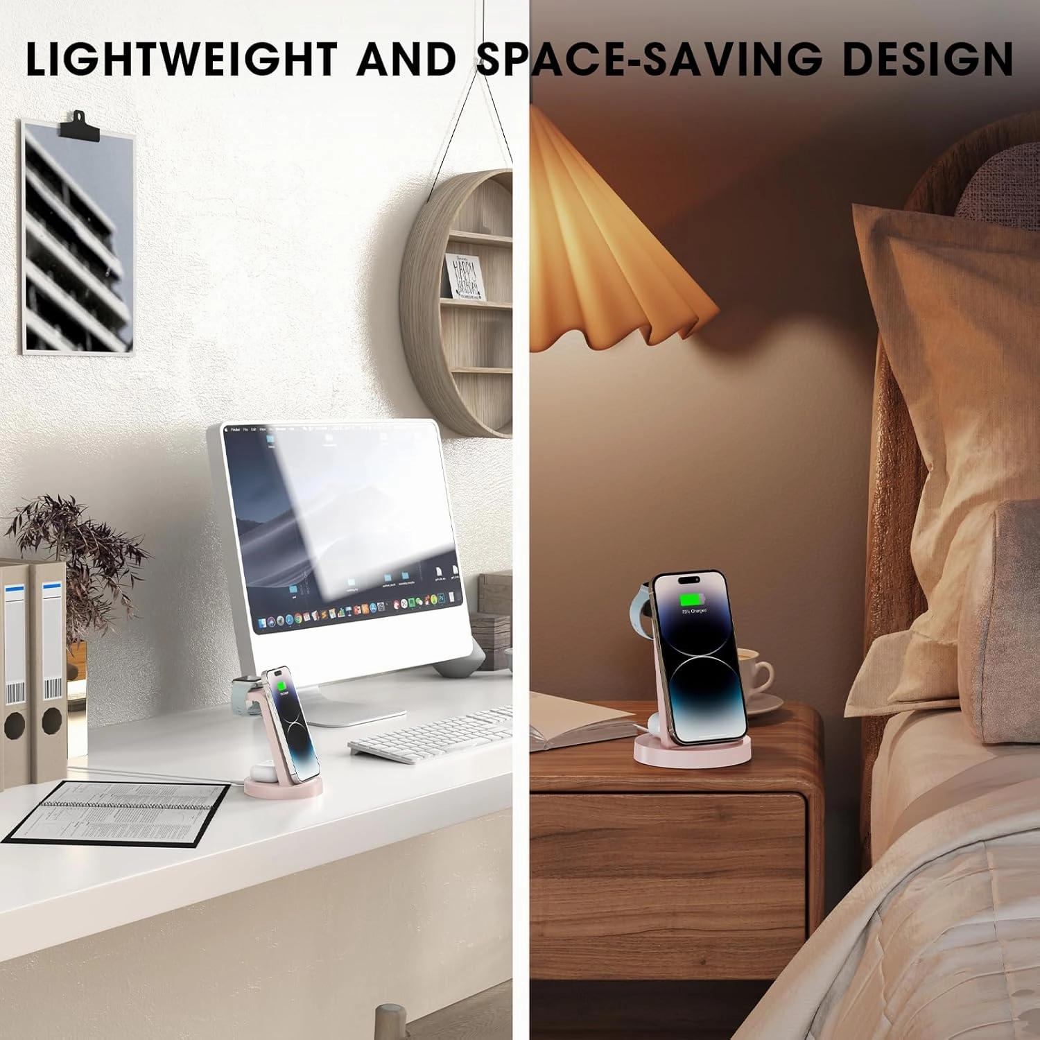 Anlmz 3 in 1 Charging Station for iPhone, Wireless Charger for iPhone 16 15 14 13 12 11 X Pro Max & Apple Watch - Charging Stand Dock for AirPods (Pink)