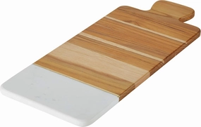 Anolon Pantryware Teak Wood and Marble Cutting Board / Teak Wood and Marble Serving Board - 9.5 Inch, Brown