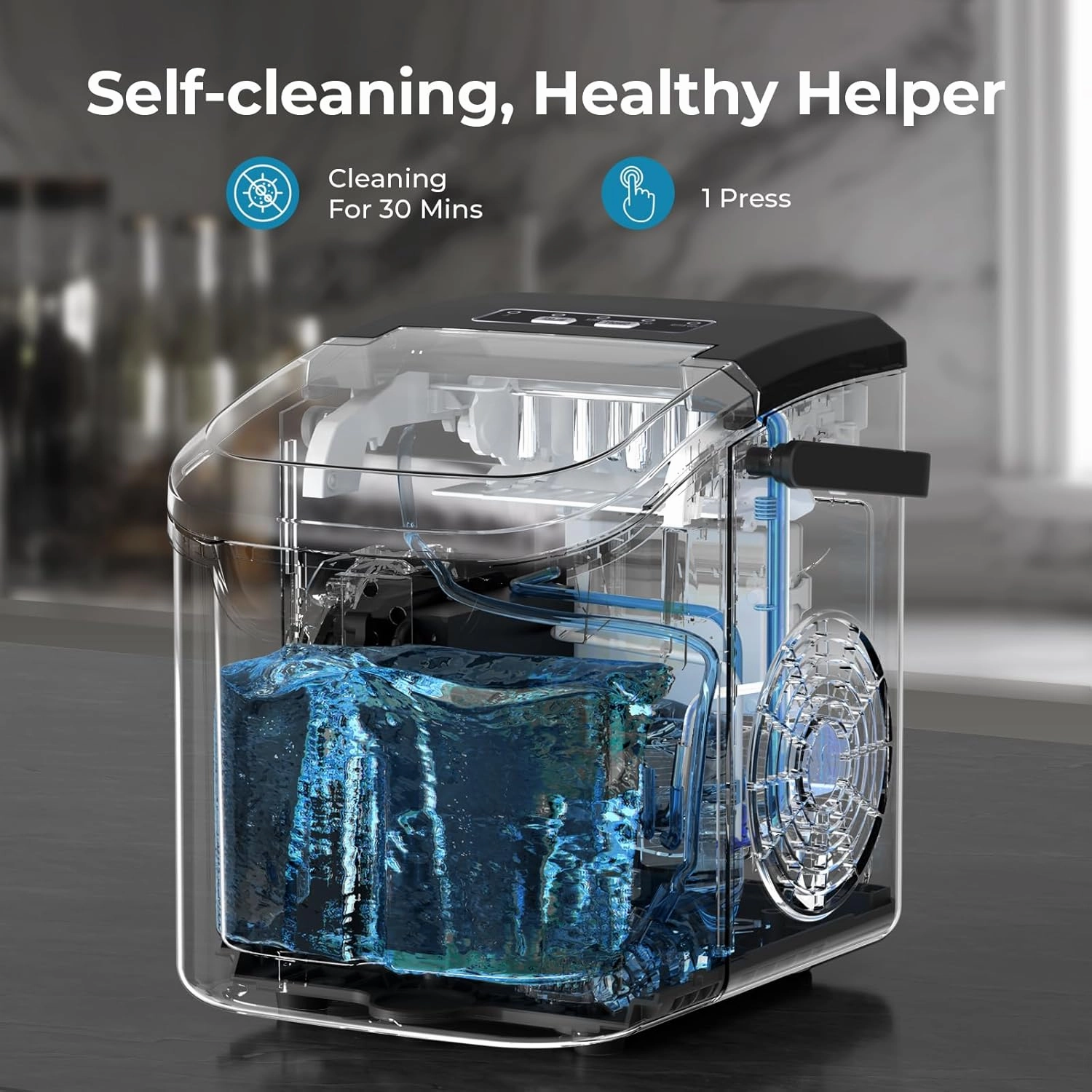 Antarctic Star Countertop Ice Maker, 26 lbs/Day ice Production, 2 Sizes, 8 ice Cubes in 6 Minutes - Portable Mini, Energy Efficient, with Basket/Scoop for Home/Party/Travel/Camping/Bar
