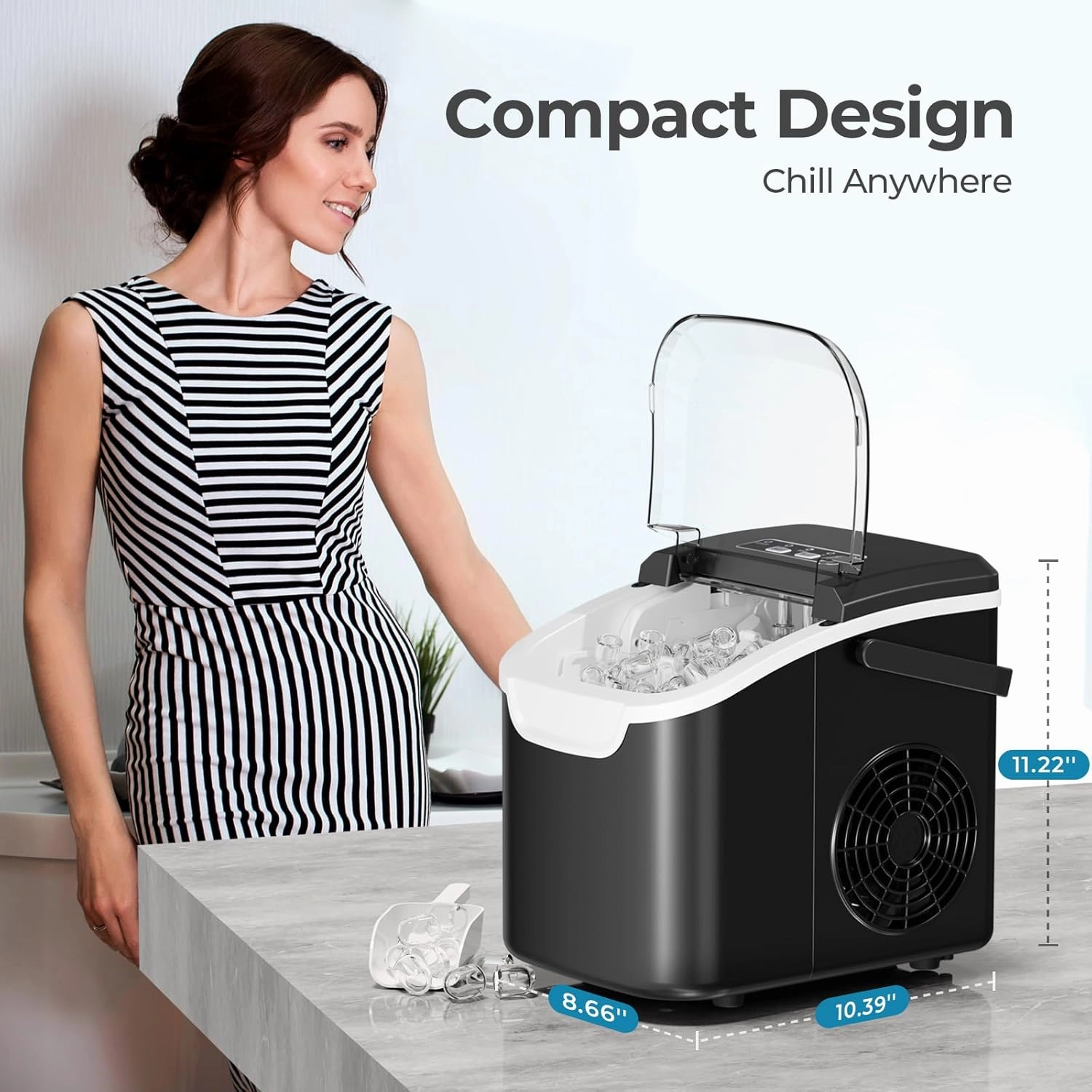 Antarctic Star Countertop Ice Maker, 26 lbs/Day ice Production, 2 Sizes, 8 ice Cubes in 6 Minutes - Portable Mini, Energy Efficient, with Basket/Scoop for Home/Party/Travel/Camping/Bar