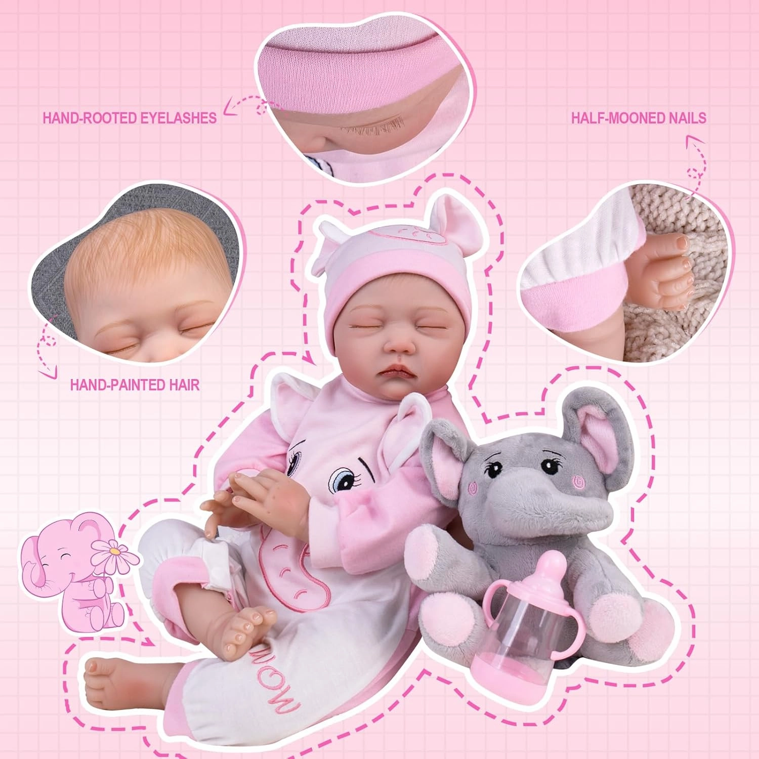 Aori Reborn Baby Dolls Girl - 22 inch Realistic Newborn Babies Weighted Lifelike Toddler Girl Doll with Elephant Jumpsuit and Toy in Gift Box