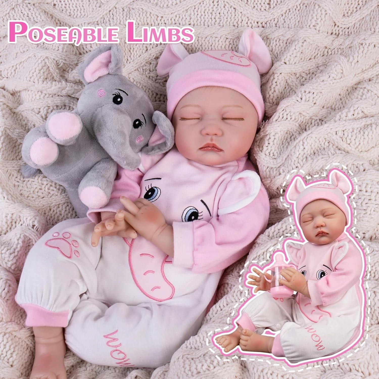 Aori Reborn Baby Dolls Girl - 22 inch Realistic Newborn Babies Weighted Lifelike Toddler Girl Doll with Elephant Jumpsuit and Toy in Gift Box