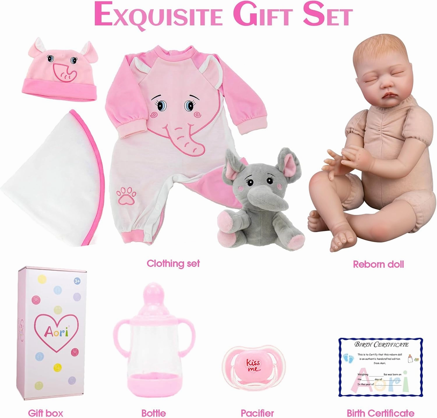 Aori Reborn Baby Dolls Girl - 22 inch Realistic Newborn Babies Weighted Lifelike Toddler Girl Doll with Elephant Jumpsuit and Toy in Gift Box