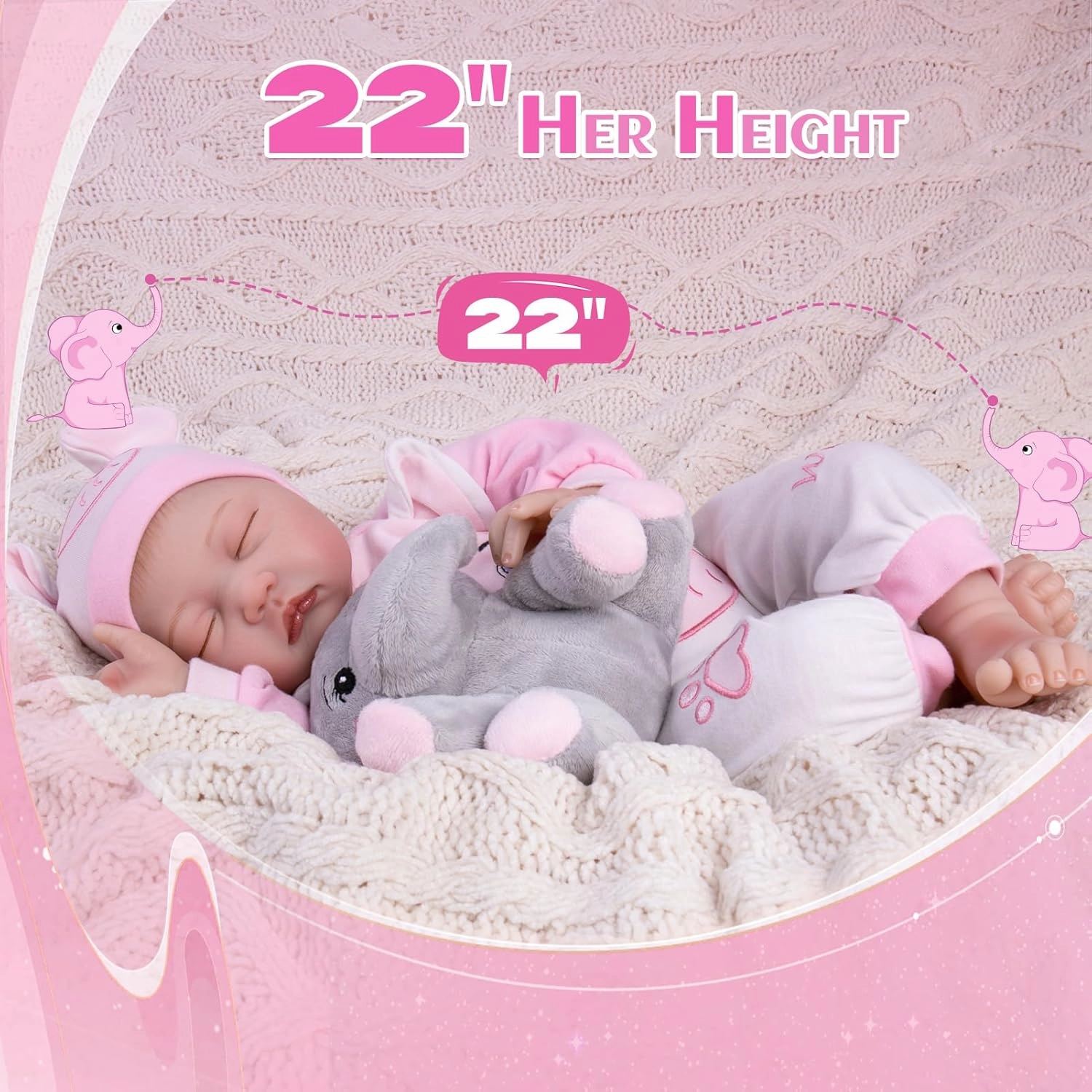 Aori Reborn Baby Dolls Girl - 22 inch Realistic Newborn Babies Weighted Lifelike Toddler Girl Doll with Elephant Jumpsuit and Toy in Gift Box