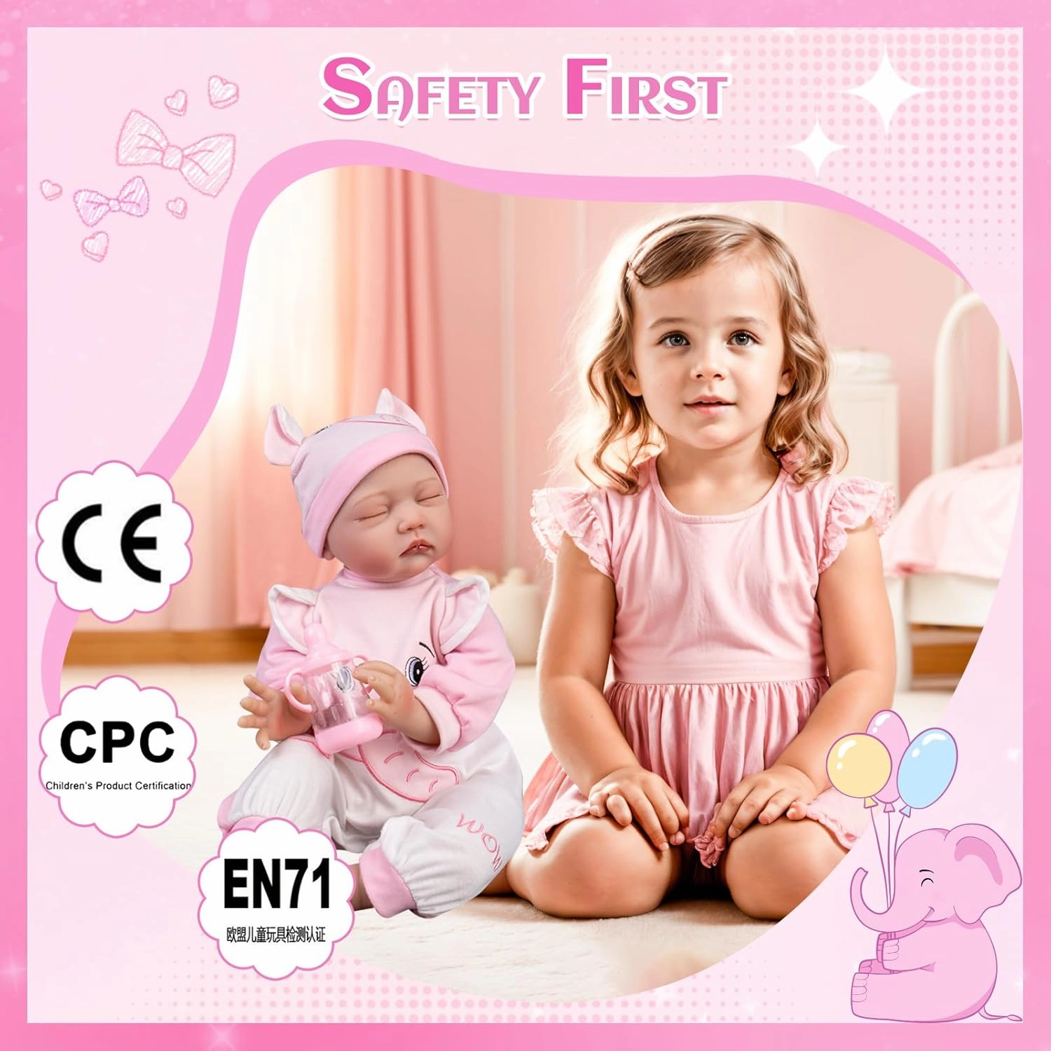 Aori Reborn Baby Dolls Girl - 22 inch Realistic Newborn Babies Weighted Lifelike Toddler Girl Doll with Elephant Jumpsuit and Toy in Gift Box