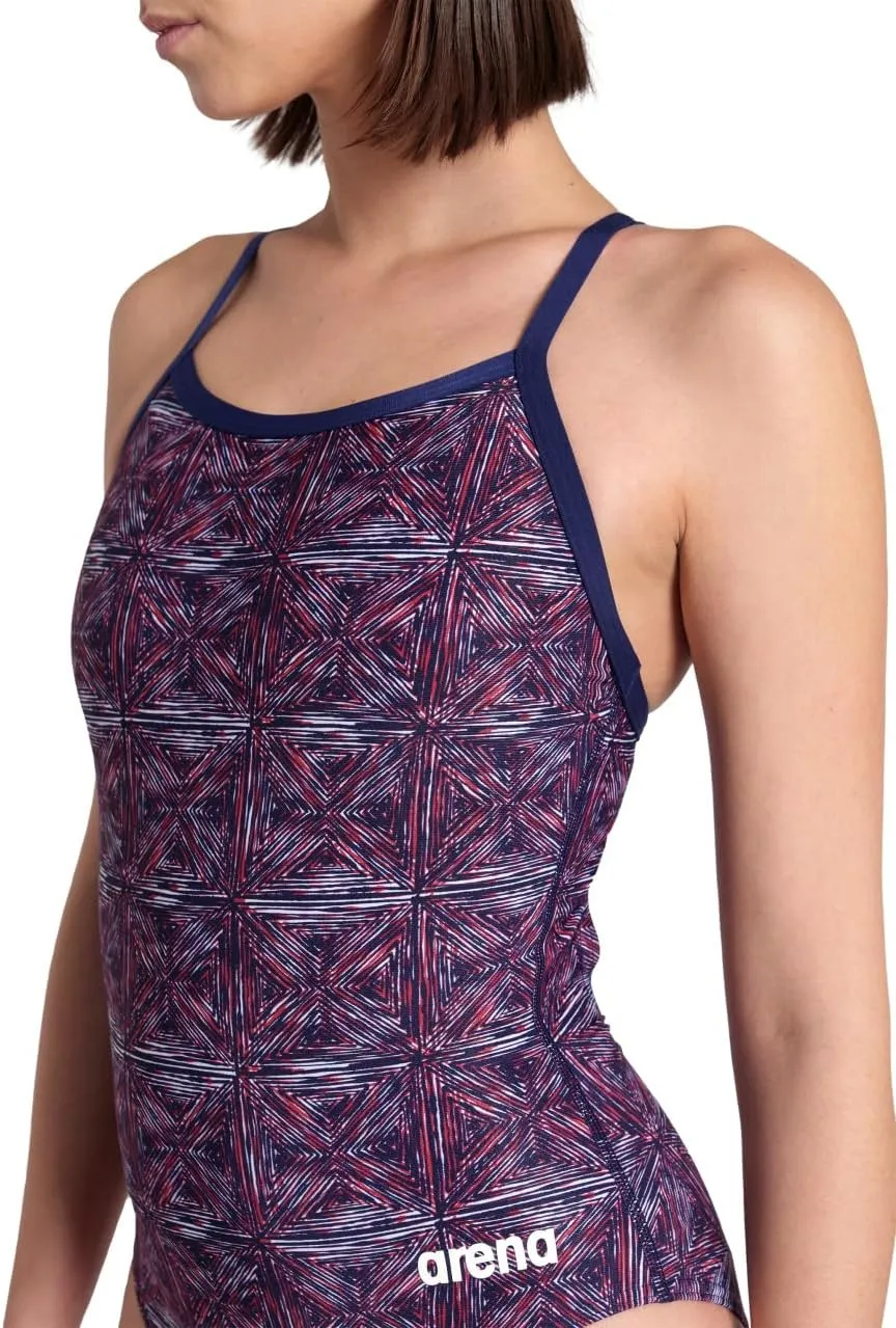 ARENA Performance Abstract Tiles Women's Swimsuit Light Drop Back One Piece Pool Training Bathing Suit Sports Swimwear