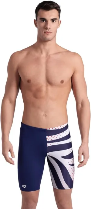 ARENA Performance Men's Multi Stripes Swim Jammer MaxLife Knee-Length Swimsuit Competitive Swimmers Pool Training Swimwear