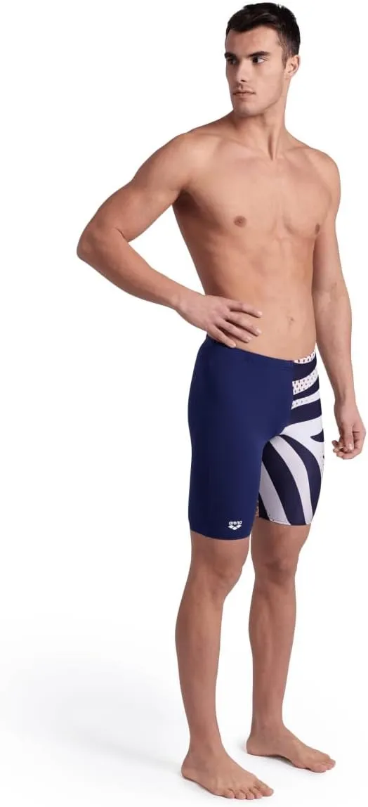 ARENA Performance Men's Multi Stripes Swim Jammer MaxLife Knee-Length Swimsuit Competitive Swimmers Pool Training Swimwear