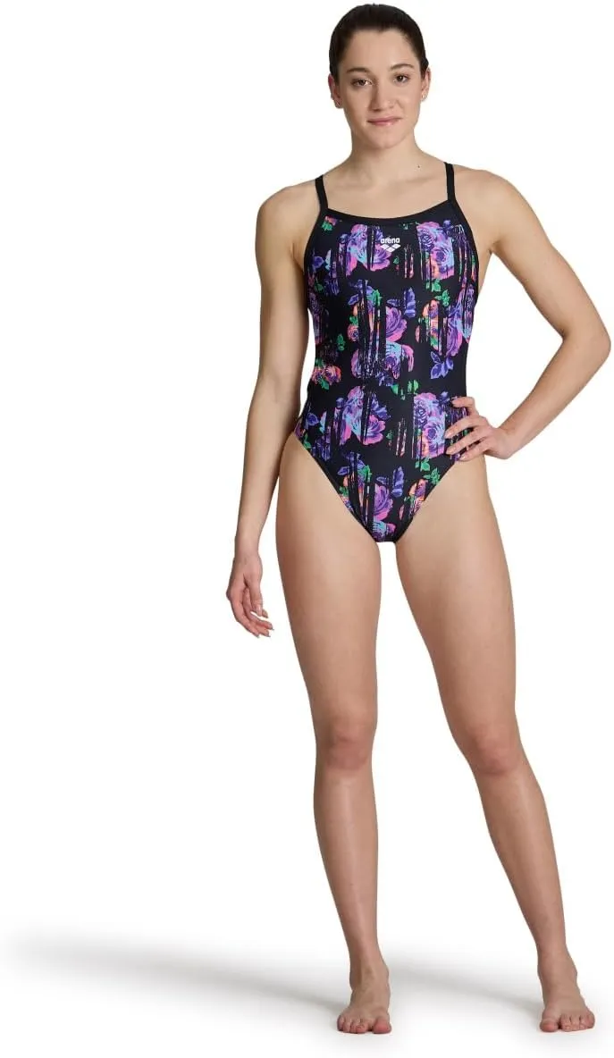 ARENA Performance Rose Texture Women's Swimsuit X Cross Back One Piece MaxLife Pool Training Suit for Competitive Swimmers
