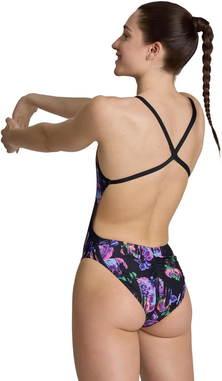 ARENA Performance Rose Texture Women's Swimsuit X Cross Back One Piece MaxLife Pool Training Suit for Competitive Swimmers
