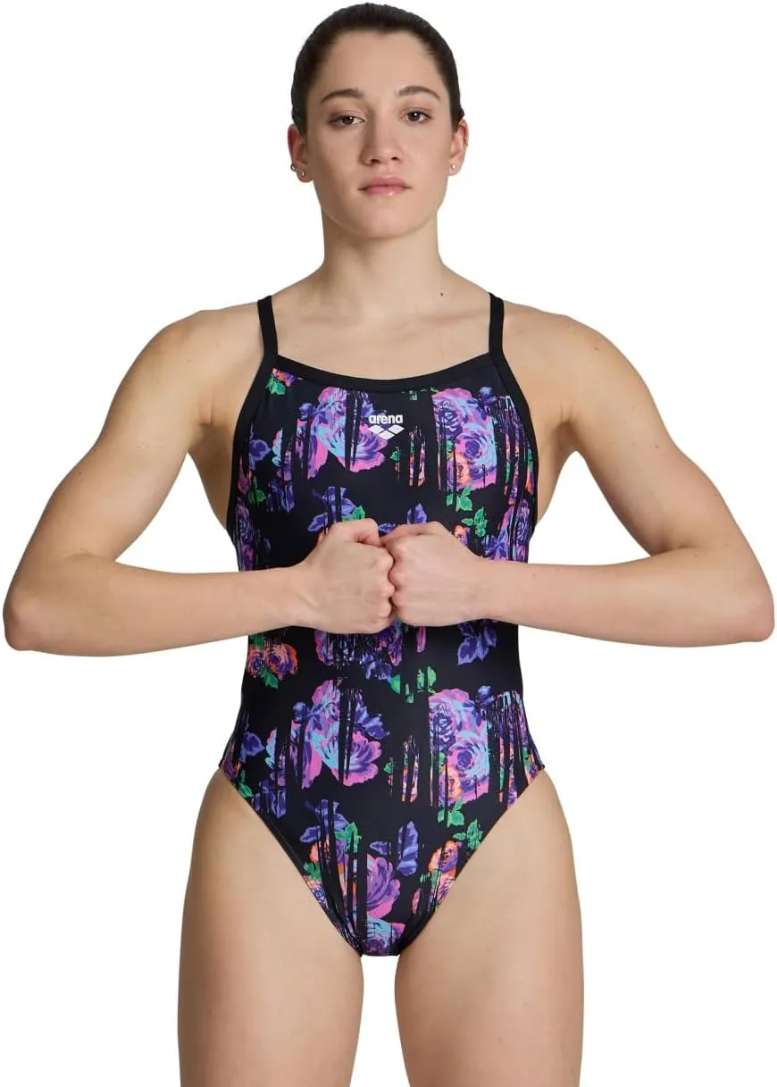 ARENA Performance Rose Texture Women's Swimsuit X Cross Back One Piece MaxLife Pool Training Suit for Competitive Swimmers