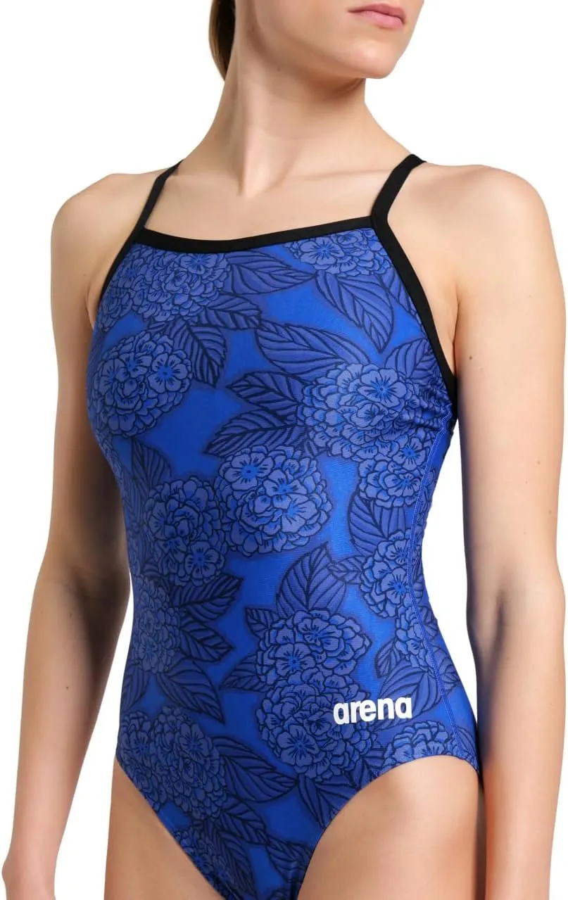 ARENA Women's Hydrangea Bouquet Lightdrop Back One Piece Swimsuit Chlorine Resistant Swimwear for Swim Competition Training