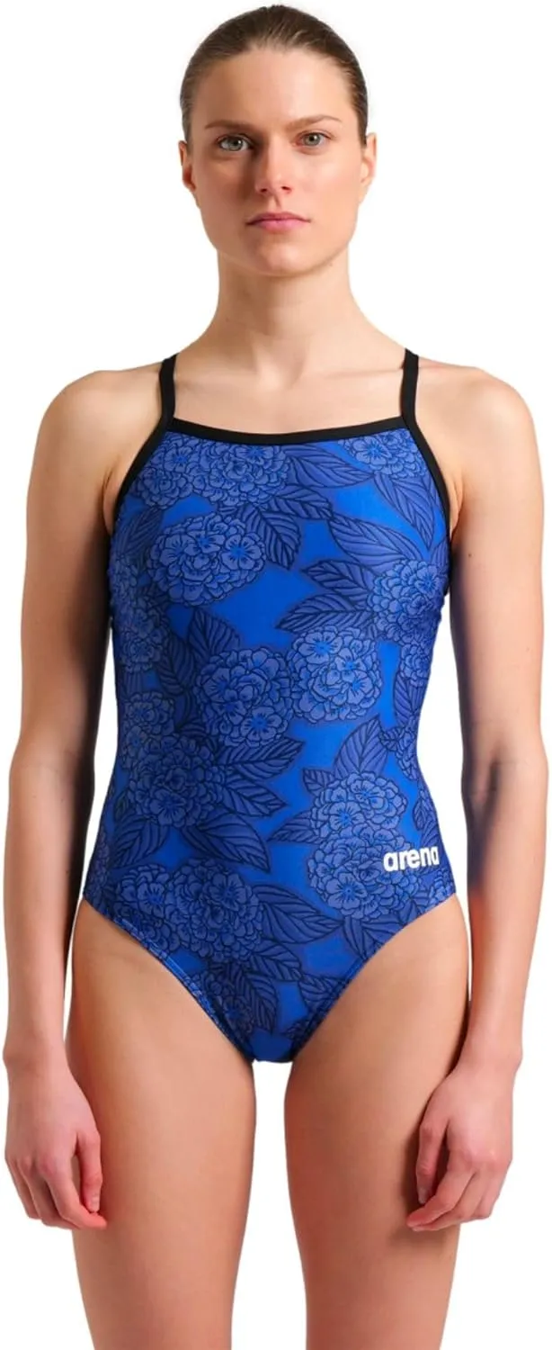 ARENA Women's Hydrangea Bouquet Lightdrop Back One Piece Swimsuit Chlorine Resistant Swimwear for Swim Competition Training
