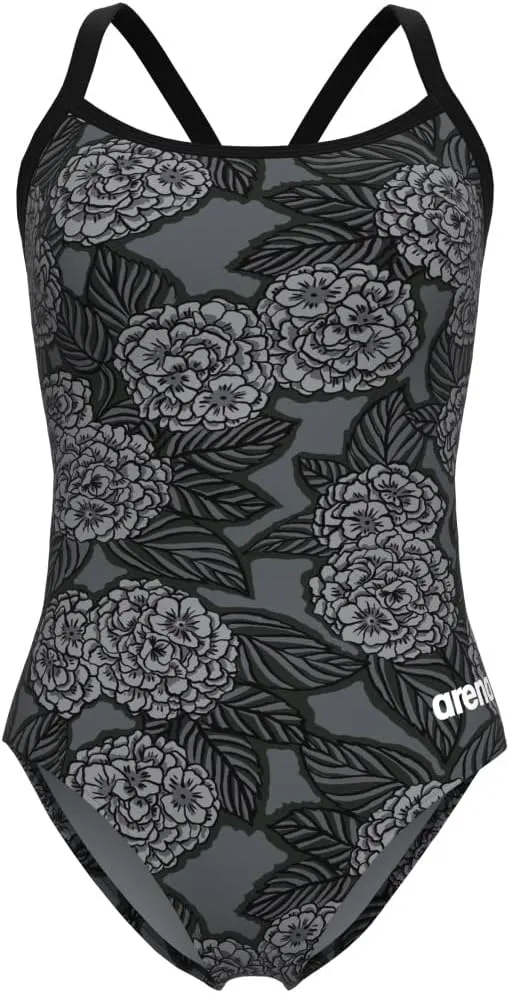 ARENA Women's Hydrangea Bouquet Lightdrop Back One Piece Swimsuit Chlorine Resistant Swimwear for Swim Competition Training