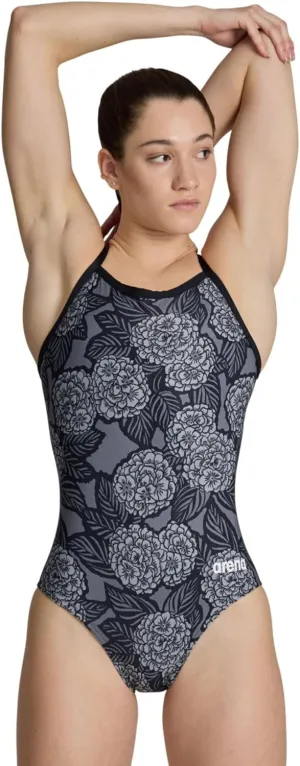 ARENA Women's Hydrangea Bouquet Lightdrop Back One Piece Swimsuit Chlorine Resistant Swimwear for Swim Competition Training
