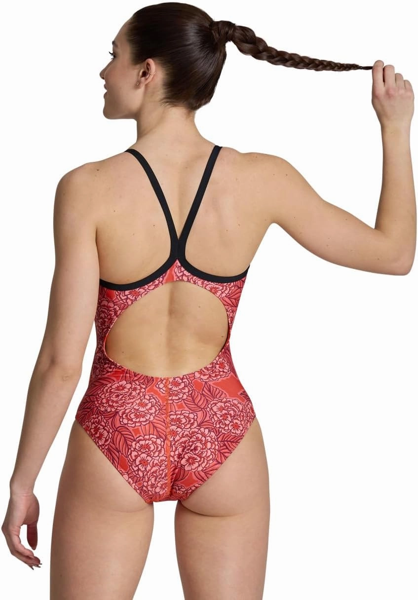 ARENA Women's Hydrangea Bouquet Lightdrop Back One Piece Swimsuit Chlorine Resistant Swimwear for Swim Competition Training