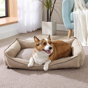 Arlee Crescent Orthopedic Memory Foam Dog Bed - Premium, Durable and Washable Fabric with Waterproof Lining and Nonskid Bottom, Dog Couch for Ultimate Comfort & Style - Medium, Safari