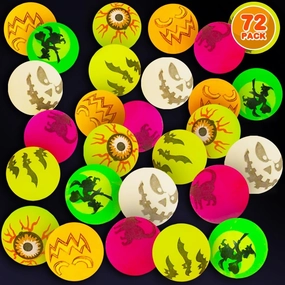 ArtCreativity Halloween Glow in the Dark Bouncing Balls, Bulk Pack of 72, 6 Halloween Theme Designs, 1.25 Inch High-Bounce Balls for Kids, Trick or Treat Giveaways, Party Favors and Goodie Bag Fillers