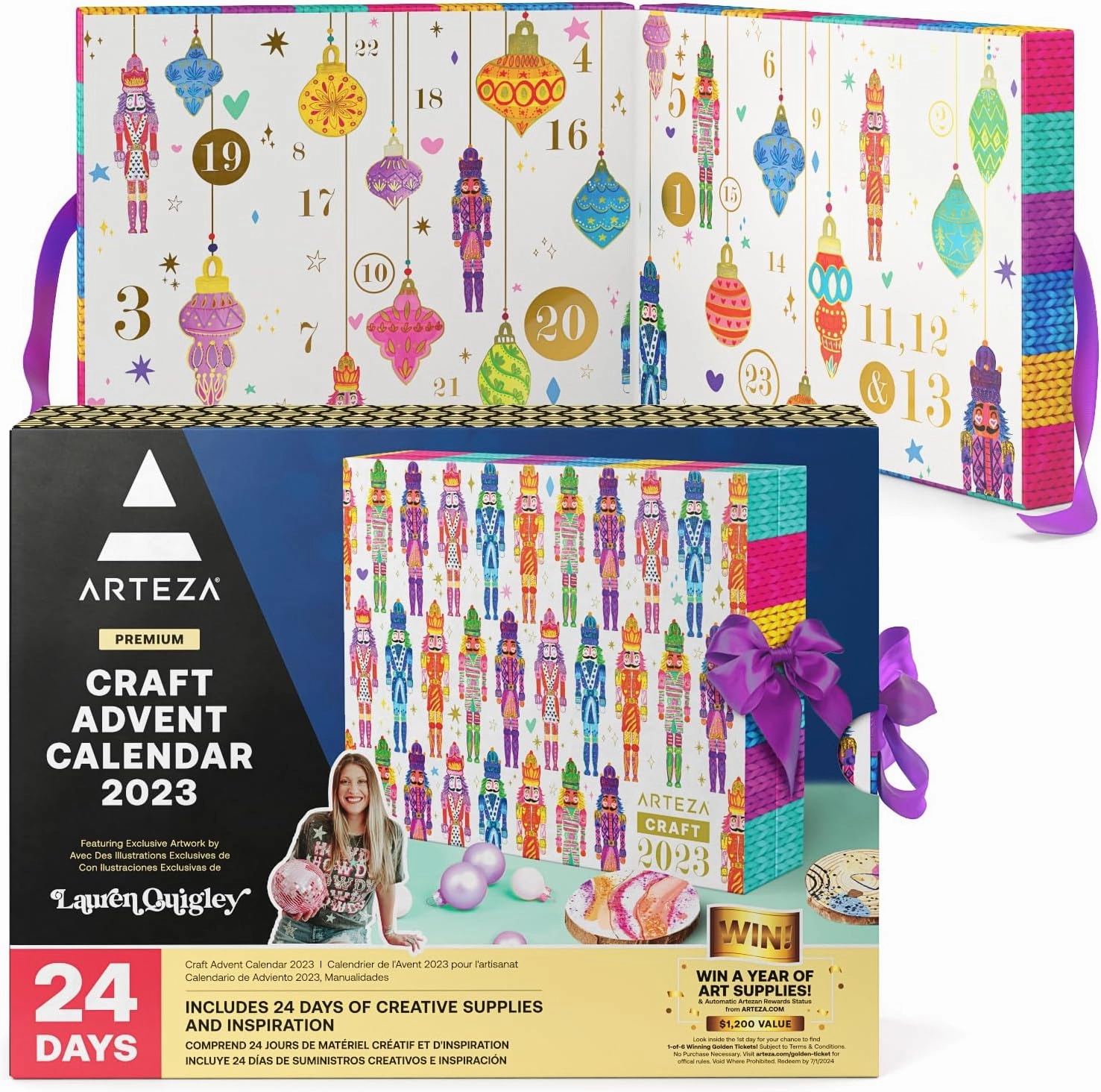 Arteza Advent Calendar2023 (24 Days) Art & Craft Supplies Holiday Gift for Adults, Includes Polymer Clay, Mica Powder, Felt Sheets, Wood Slices & Panels, Acrylic Yarn, Epoxy Resin & Glue