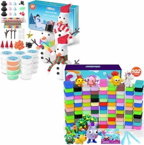 ARTPAR 20 Piece Kids Snowman Craft Set with Air Dry Clay 102 Colors, Kids DIY Christmas Crafts, Christmas Activity Snowman Making, DIY Modeling Clay Set, Gifts for 3-12 Boys and Girls