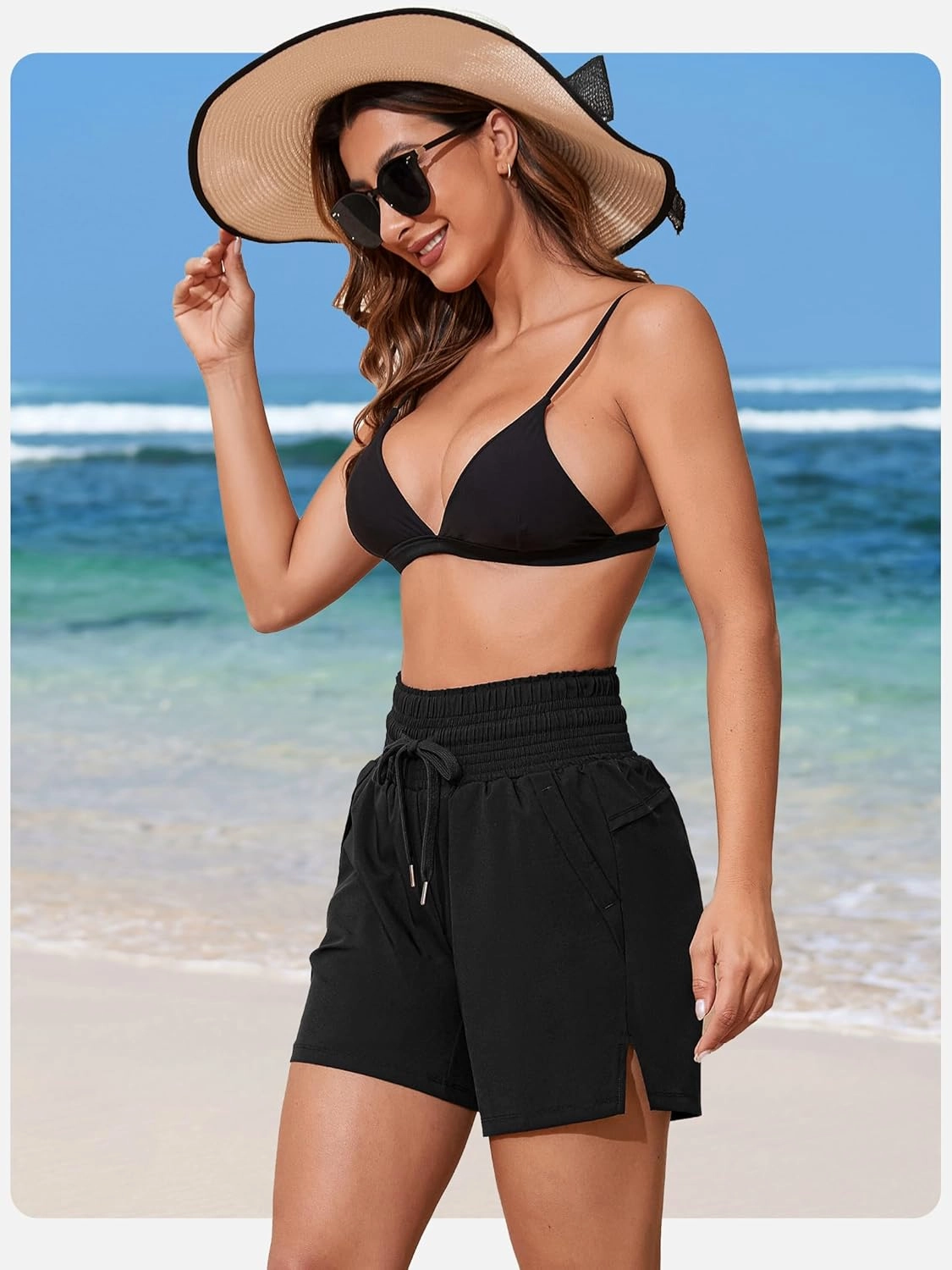 ATTRACO Women's 3" High Waisted Swim Board Shorts Quick Dry Flowy Board Shorts with Pockets