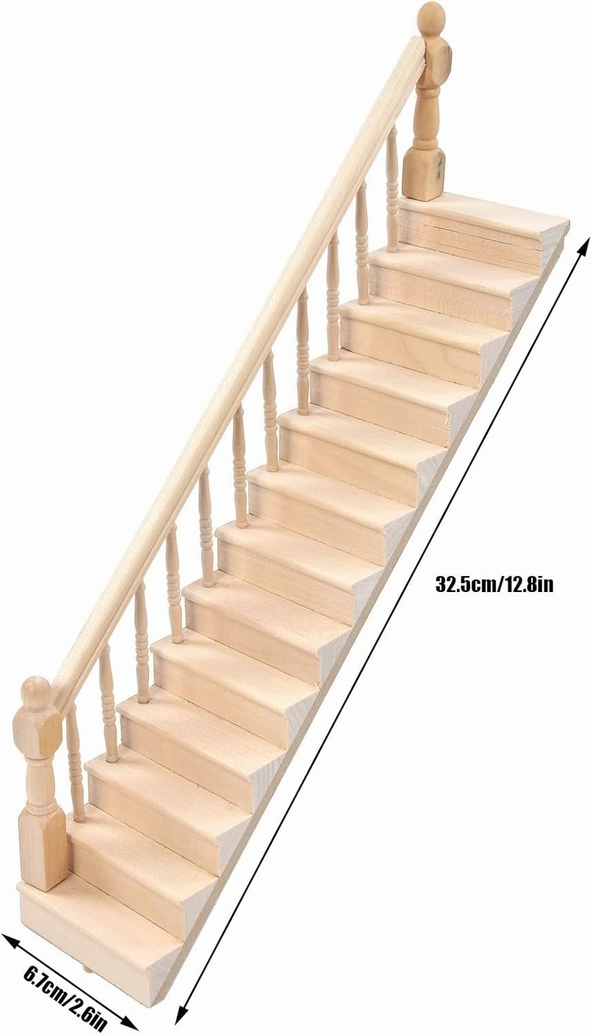 ATYHAO Miniature Stairs 1:12 Wooden Handrail DIY Staircase Accessories Steps Model for Micro Landscape Decorations(Left armrest)