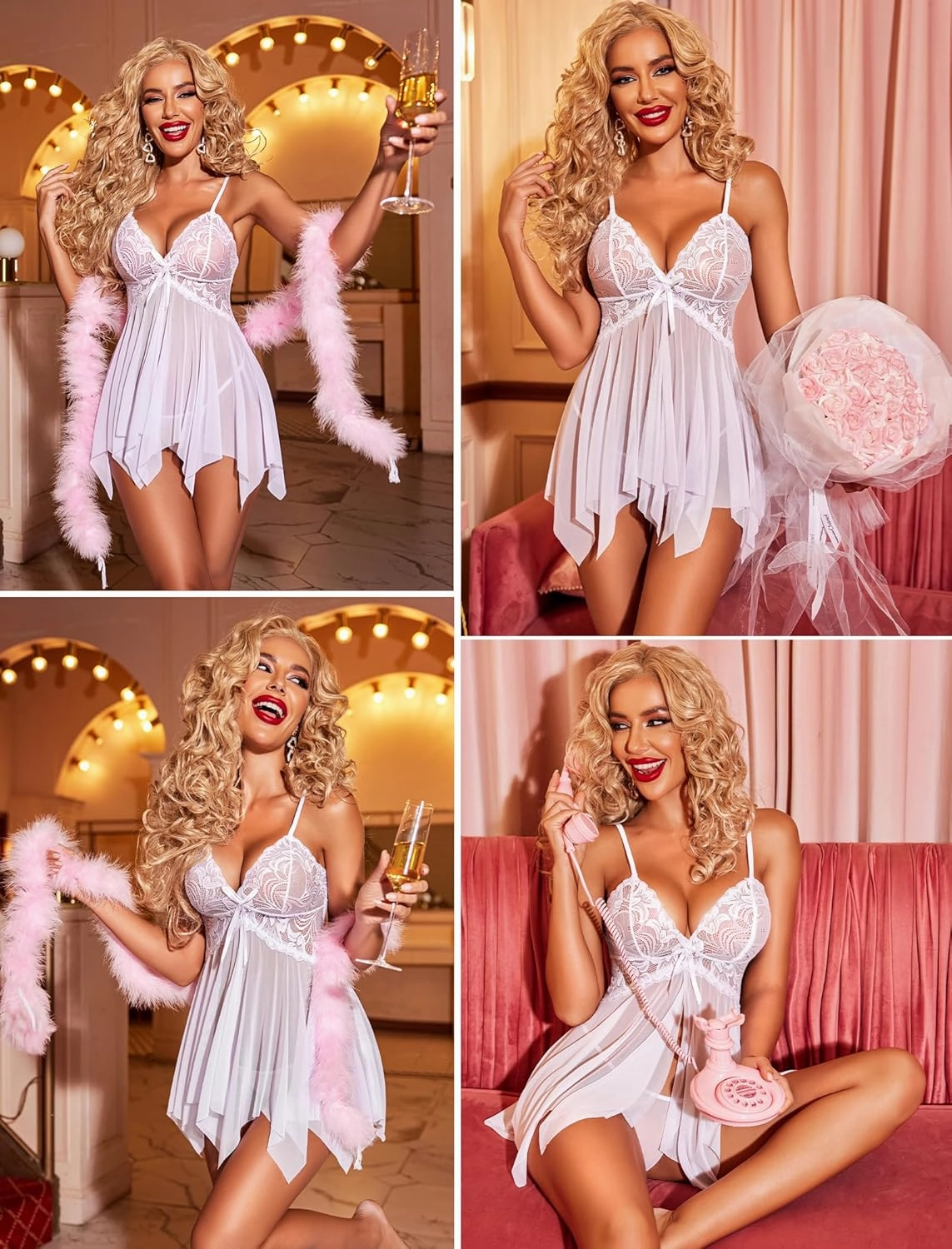 Avidlove Lingerie for Women Lace Babydoll Sleepwear Boudoir Outfits Plus Size Langeray XS-5XL
