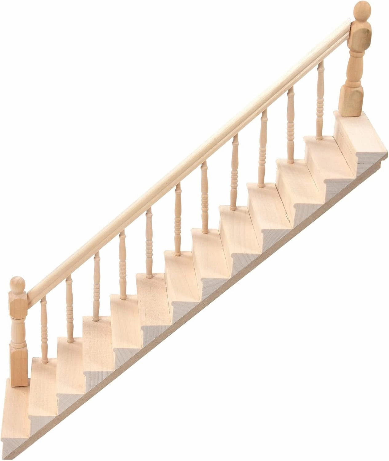 AYNEFY Doll House Stairs, Miniature Staircase Wooden Doll House Building Supplies Cute Doll House Toy 45 Degree Handrail Slope Mini Steps Model for Home Decoration 12.8x2.6inch (Left