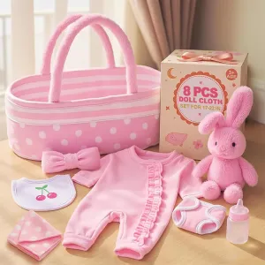 BABESIDE 8 Pcs Reborn Baby Dolls Clothes with Bassinet for 17-22 Inch Baby Dolls, Reborn Baby Doll Accessories Outfit fit Newborn Babies Doll Girl, Babies Pretend Play Set (Not Doll)
