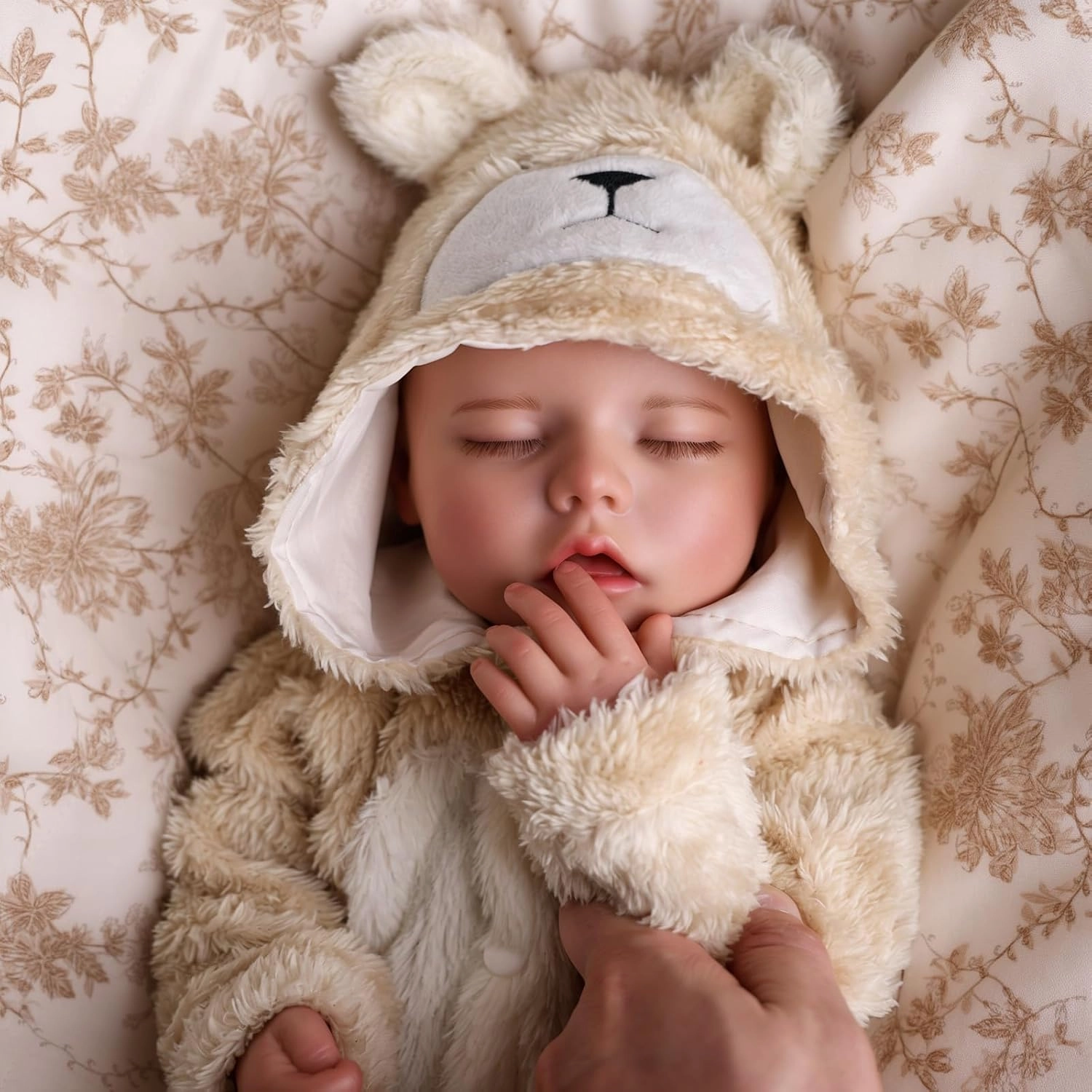 BABESIDE Drink and Wet Reborn Baby Doll – 17 Inch Realistic Sleeping Newborn, Can Drink Water and Pee, Soft Vinyl Girl Doll in Bear Outfit, for Kids 3 