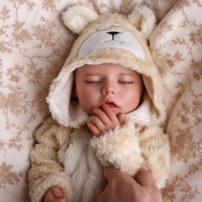BABESIDE Drink and Wet Reborn Baby Doll – 17 Inch Realistic Sleeping Newborn, Can Drink Water and Pee, Soft Vinyl Girl Doll in Bear Outfit, for Kids 3 