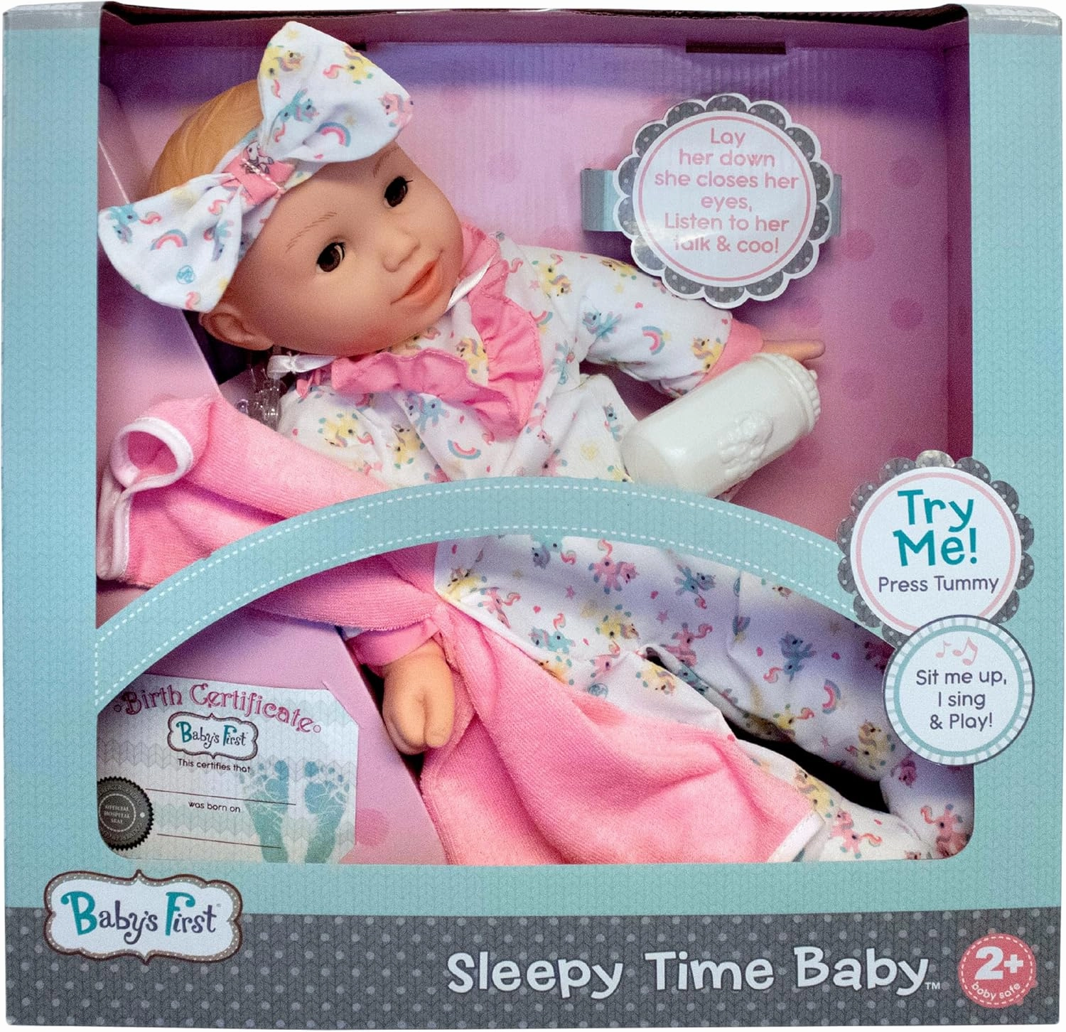 Baby's First Goldberger 16" Sleepy Time Baby Doll Dressed in White Unicorn PJ with Sleep Sound Module - The Perfect Realistic Doll for Sweet Daytime & Nighttime Play - Toddlers 2 Years & Up.