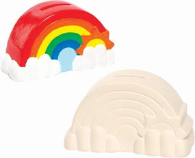 Baker Ross AC863 Rainbows Piggy Bank-Ceramic Money Box Craft Kits for Kids to Paint Decorate and Display-Creative Porcelain Art Set for Children, 15.5cm x 8.5cm x 5.5cm, 2 Pack