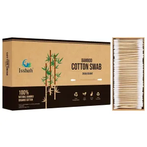 Bamboo Cotton Swabs - 2000 Count - FSC Certified and PETA Approved, Eco Friendly Double Tips, Plastic Free Ear Sticks, All Natural 100% Biodegradable Organic Cotton Buds by Isshah