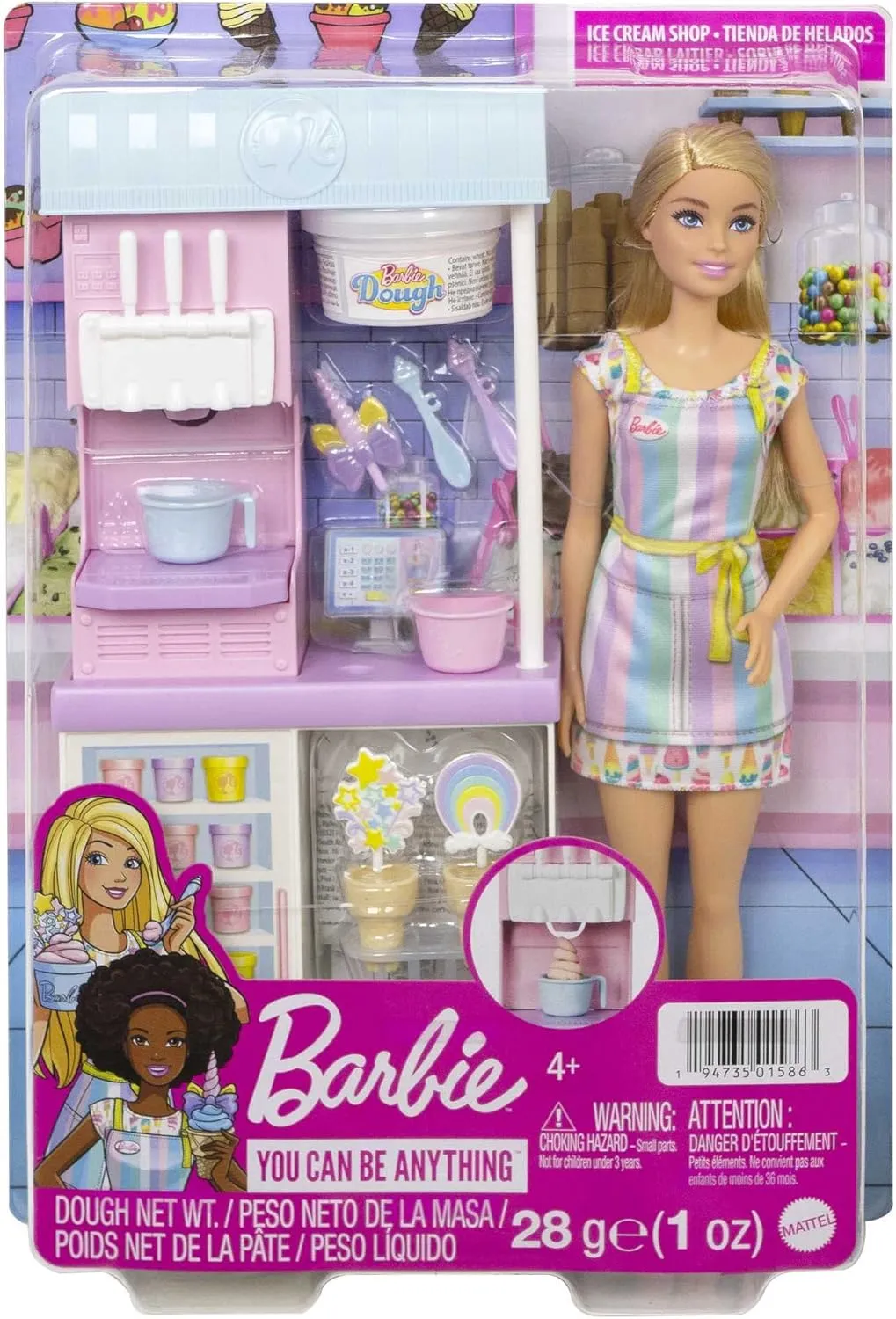 Barbie Careers Playset, Ice Cream Shop Set with Blonde Fashion Doll, Ice Cream Machine, Molds, Dough & Accessories